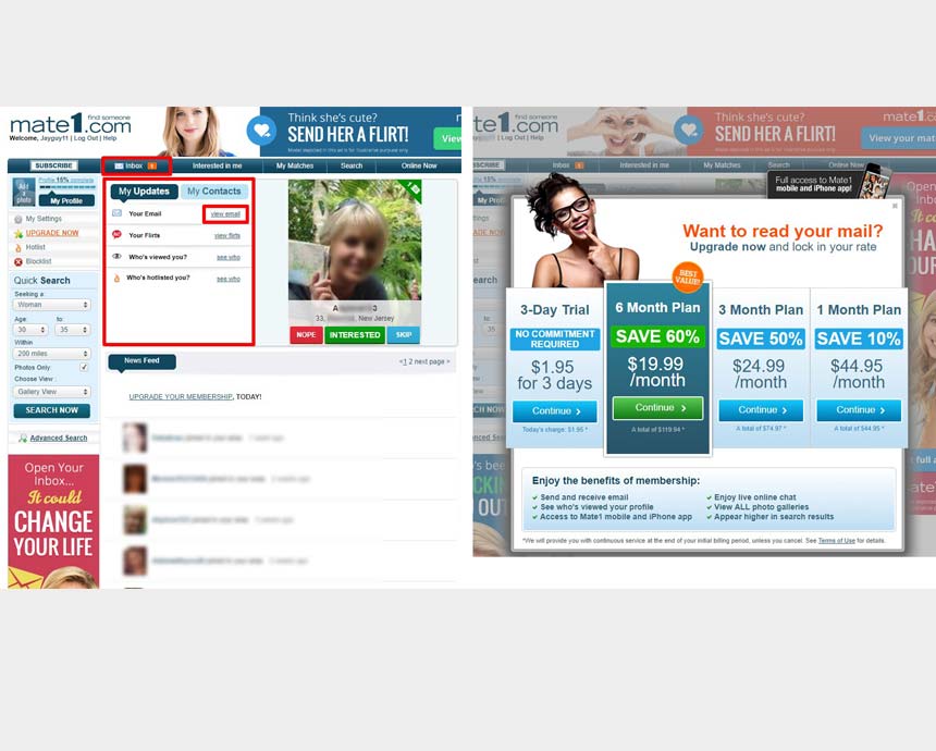 Mate1.com’s checking inbox requries upgrade