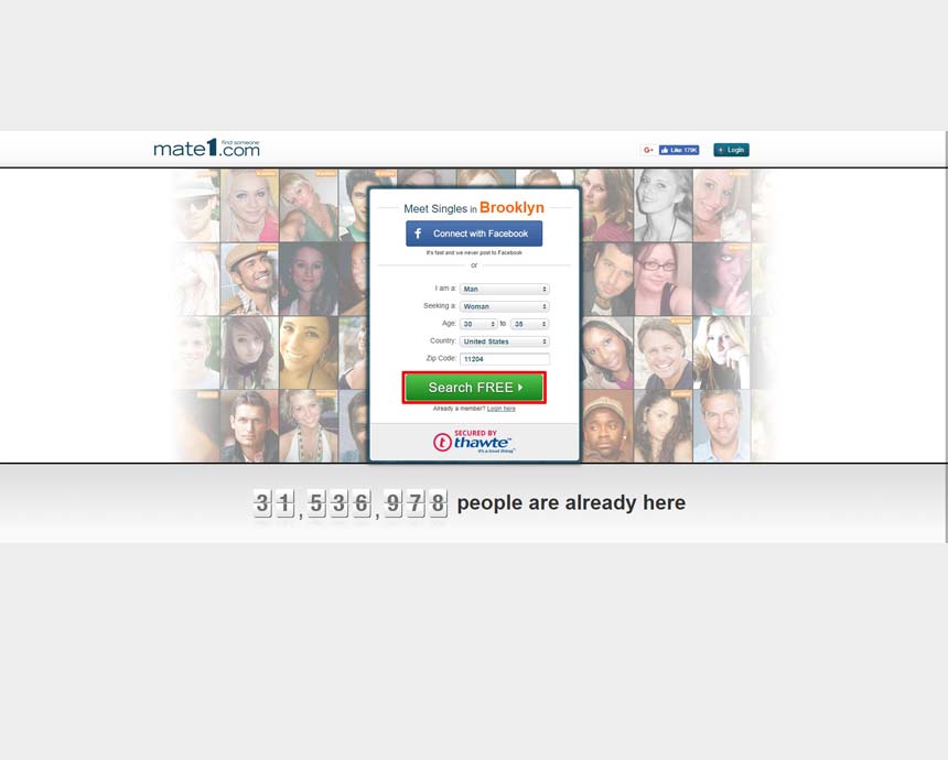 Mate1.com’s registration form front