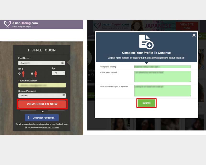 Asiandating.com’s site registration process