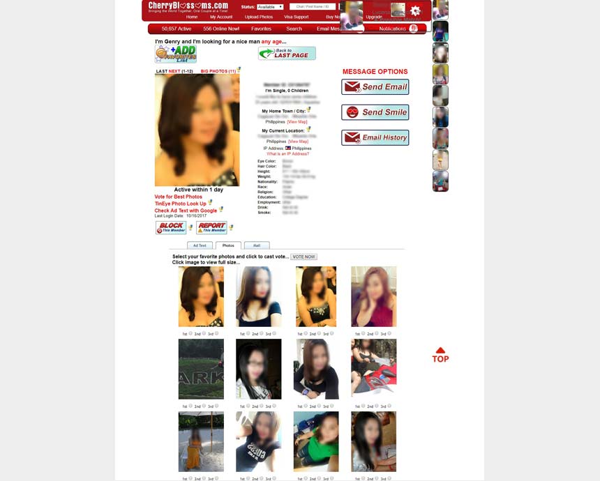 Viewing a member’s profile at Blossom.com’s 