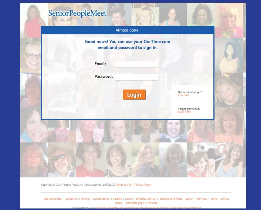 SeniorPeopleMeet signup process..